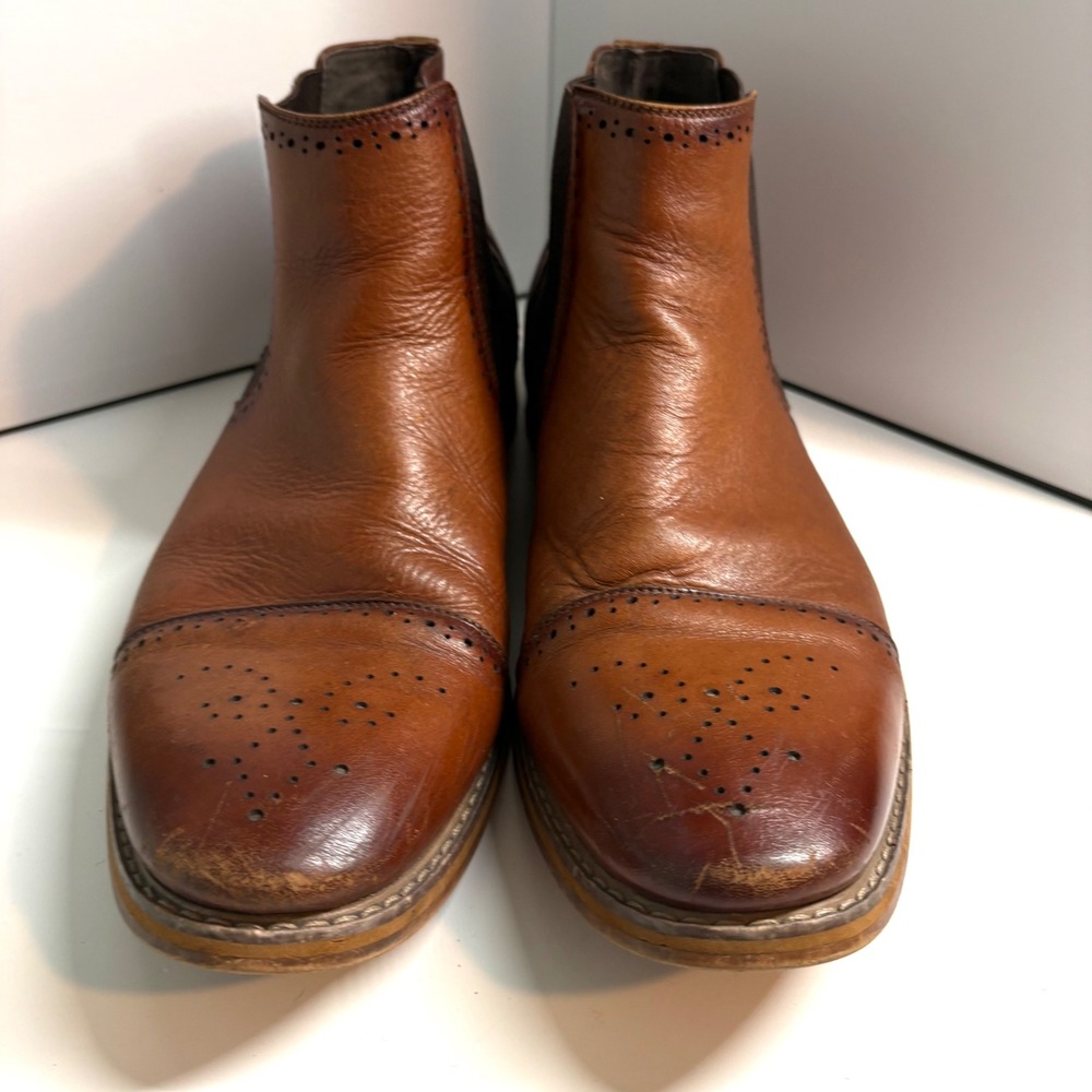 Stacy Adams Men's Cognac Alomar Cap Toe Leather Chelsea Boots in Size 10.5